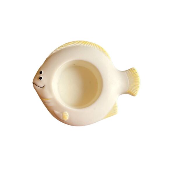 Bisque Tea Lite Candle Holders Aquatic Tropical Fish 1 Pair Yellow Blue Details - Picture 3 of 7